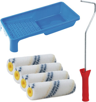 Verfrollers set - beugel - doseer verfbak - 4x anti spat rollers - 10cm breed - schilderen