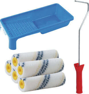 Verfrollers set - beugel - doseer verfbak - 5x anti spat rollers - 10cm breed - schilderen