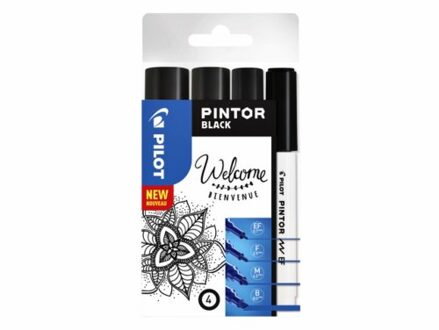 Verfstift Pilot Pintor zwart etui a 4 stuks ass breedtes