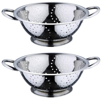 Vergiet - 2x - RVS - 24 cm - met handvatten - pasta/aardappels afgieten