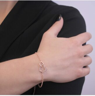 Vergrendelde hartarmband - Oostenrijks kristal - maat Wit en roségoud