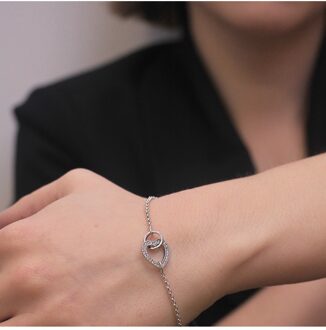 Vergrendelde hartarmband - Oostenrijks kristal Wit Zilver