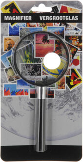 Vergrootglas met dubbele lens - kunststof - zwart - 12 x 5 cm