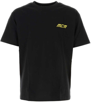 Verhoog je casual garderobe met zwarte katoenen oversized T-shirt MCM , Black , Heren - L,M