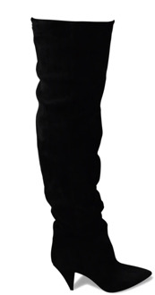 Verhoog je stijl met zwarte suède over-de-knie laarzen Saint Laurent , Black , Dames - 35 1/2 EU