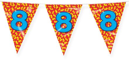 Verjaardag 8 jaar thema Vlaggetjes - Feestversiering - 10m - Folie - Dubbelzijdig - Vlaggenlijnen Multikleur