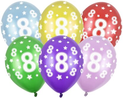 Verjaardag Ballonnen 8 Jaar Metallic Mix (6st) Multikleur - Print
