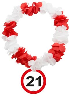 Verjaardag bloemenkrans - 21 Jaar - verkeersbord - rood / wit - feest bloemenslinger Multi