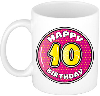 Verjaardag cadeau mok - 10 jaar - roze - 300 ml - keramiek - feest mokken