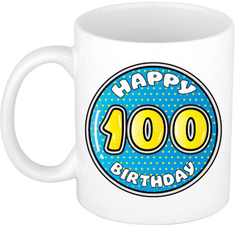 Verjaardag cadeau mok - 100 jaar - blauw - 300 ml - keramiek - feest mokken