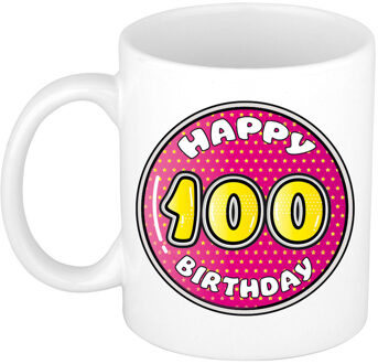 Verjaardag cadeau mok - 100 jaar - roze - 300 ml - keramiek - feest mokken