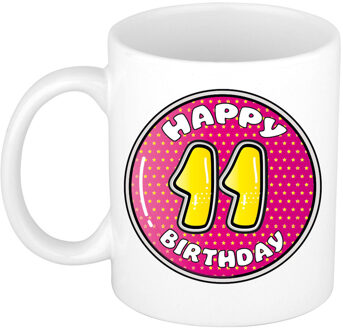 Verjaardag cadeau mok - 11 jaar - roze - 300 ml - keramiek - feest mokken
