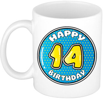 Verjaardag cadeau mok - 14 jaar - blauw - 300 ml - keramiek - feest mokken