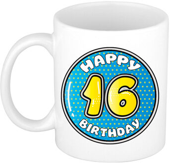 Verjaardag cadeau mok - 16 jaar - blauw - 300 ml - keramiek - feest mokken