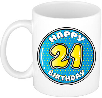 Verjaardag cadeau mok - 21 jaar - blauw - 300 ml - keramiek - feest mokken