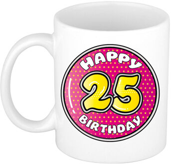 Verjaardag cadeau mok - 25 jaar - roze - 300 ml - keramiek - feest mokken