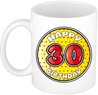 Verjaardag cadeau mok - 30 jaar - geel - sterretjes - 300 ml - keramiek - feest mokken