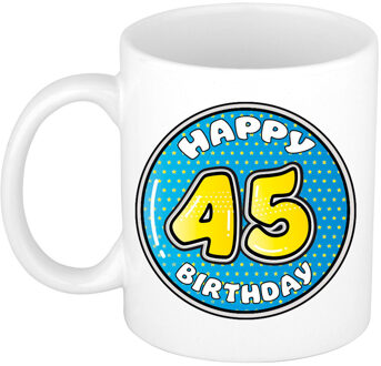 Verjaardag cadeau mok - 45 jaar - blauw - 300 ml - keramiek - feest mokken