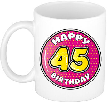 Verjaardag cadeau mok - 45 jaar - roze - 300 ml - keramiek - feest mokken