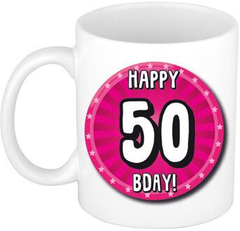 Verjaardag cadeau mok 50 jaar - Sara - roze - wiel - 300 ml - keramiek - feest mokken