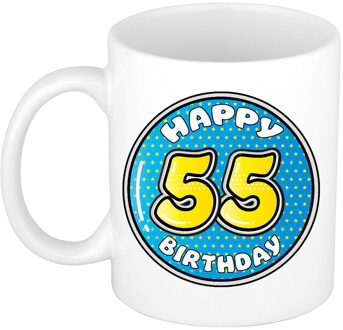 Verjaardag cadeau mok - 55 jaar - blauw - 300 ml - keramiek - feest mokken