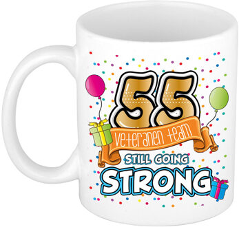 Verjaardag cadeau mok 55 jaar - wit - veteranen team - 300 ml - keramiek