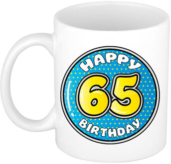 Verjaardag cadeau mok - 65 jaar - blauw - 300 ml - keramiek - feest mokken