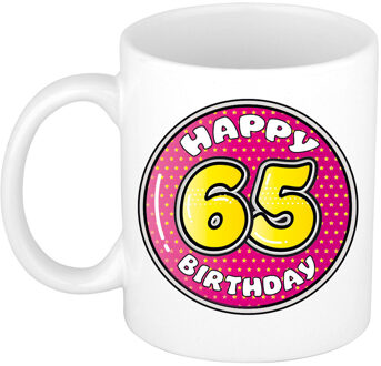 Verjaardag cadeau mok - 65 jaar - roze - 300 ml - keramiek - feest mokken