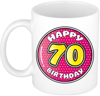 Verjaardag cadeau mok - 70 jaar - roze - 300 ml - keramiek - feest mokken
