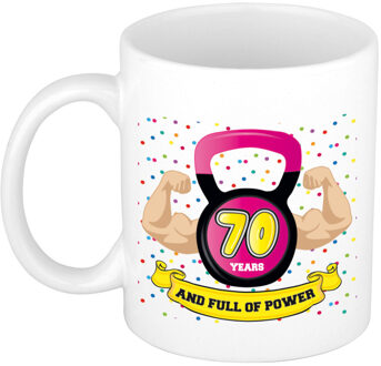 Verjaardag cadeau mok 70 jaar - roze - spieren - 300 ml - keramiek - feest mokken