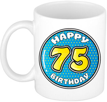 Verjaardag cadeau mok - 75 jaar - blauw - 300 ml - keramiek - feest mokken