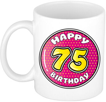 Verjaardag cadeau mok - 75 jaar - roze - 300 ml - keramiek - feest mokken