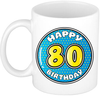 Verjaardag cadeau mok - 80 jaar - blauw - 300 ml - keramiek - feest mokken