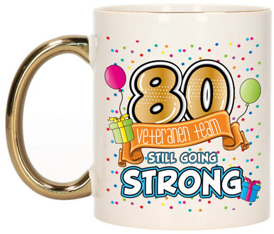 Verjaardag cadeau mok 80 jaar - goud - veteranen team - 300 ml - keramiek