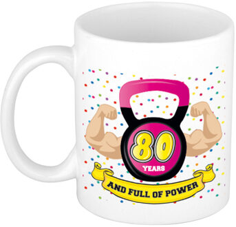 Verjaardag cadeau mok 80 jaar - roze - spieren - 300 ml - keramiek - feest mokken
