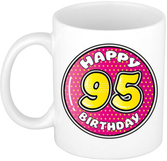 Verjaardag cadeau mok - 95 jaar - roze - 300 ml - keramiek - feest mokken