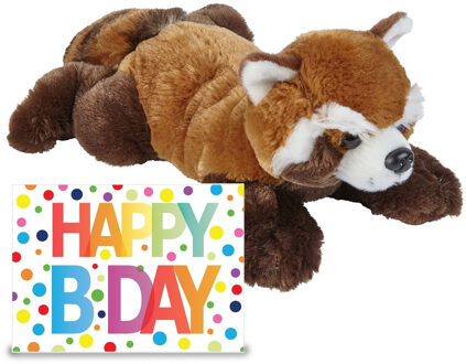 Verjaardag cadeau rode panda 25 cm met XL Happy Birthday wenskaart - Knuffeldier Multikleur