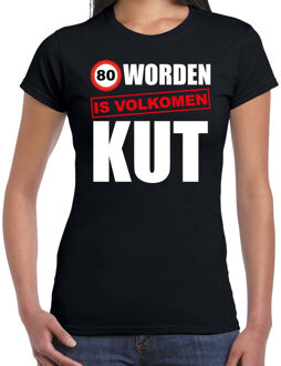 Verjaardag cadeau t-shirt 80 jaar - tachtig worden is volkomen kut zwart voor dames XS