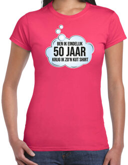 verjaardag cadeau t-shirt dames - 50 jaar/Sarah - fuchsia roze - kut shirt 2XL