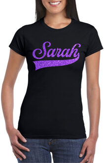 Verjaardag cadeau T-shirt voor dames - Sarah - zwart - glitter paars - 50 jaar XL