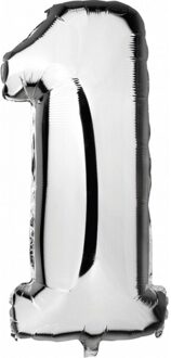 Verjaardag cijfer 1 ballon - zilver - opblaasbare cijfers - verjaardag - folie - 100 cm