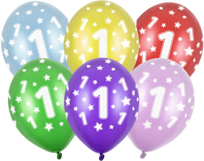 Verjaardag feest ballon - leeftijd 1 jaar - 6x stuks - ballonnen met sterretjes
