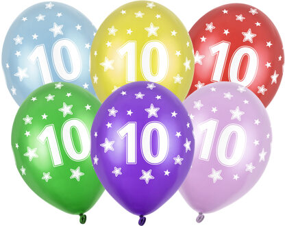 Verjaardag feest ballon - leeftijd 10 jaar - 6x stuks - ballonnen met sterretjes
