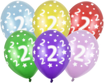Verjaardag feest ballon - leeftijd 2 jaar - 6x stuks - ballonnen met sterretjes