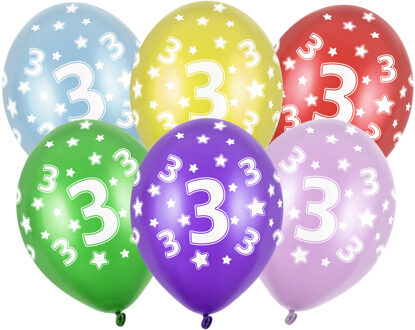 Verjaardag feest ballon - leeftijd 3 jaar - 3x stuks - ballonnen met sterretjes Multi