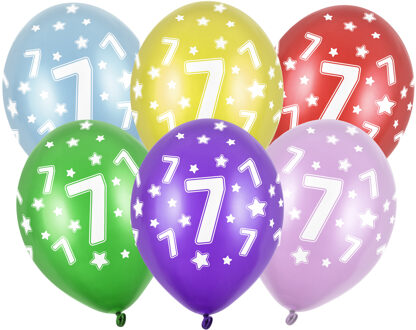 Verjaardag feest ballon - leeftijd 7 jaar - 6x stuks - ballonnen met sterretjes Multi