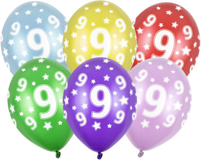 Verjaardag feest ballon - leeftijd 9 jaar - 12x stuks - ballonnen met sterretjes Multi