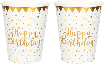 Verjaardag feest bekertjes happy birthday - 20x - wit - karton - 270 ml - Feestbekertjes