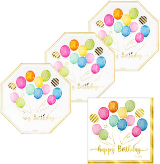 Verjaardag/Feest bordjes/servies set - 16-personen - ballonnen thema - happy birthday - papier