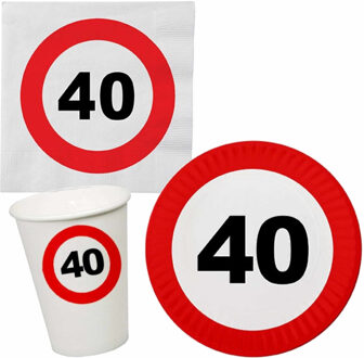 Verjaardag feestartikelen tafel dekken set - 40 jaar - verkeersbord/stopbord thema - 8 personen